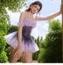 Strapless Plain Ruffle Trim Corset Top / Mid Rise Gradient Mini A-Line Skirt