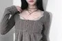 Long Sleeve Square-Neck Plain Cable-Knit Button-Up Loose-Fit Knit Top