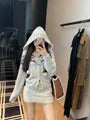 Jacquard Drawstring Hooded Zip Cardigan / Elastic Waist Mini Pencil Knit Skirt