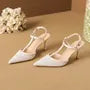 Stiletto Pointed Toe Rhinestone Mesh Slingback Sandals