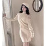 Set: Sleeveless Mock Neck Plain Sheath Knit Dress + Long-Sleeve Ribbed Knit Top