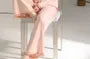 Pajama Set: Long-Sleeve Frill Trim Plain Top + Pants