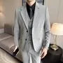 Set: Lapel Collared Single Breasted Blazer + Button Vest + Mid Rise Dress Pants