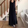 Sleeveless Round Neck Plain Pleated Maxi A-Line Dress
