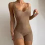 Sleeveless Notch Neck Plain Ribbed Slim Fit Romper