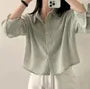 Long-Sleeve Striped Button-Up Crop Shirt