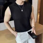 Crew Neck Plain Perforated Knit Tank Top