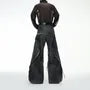 Mid Rise Washed Fray Panel Wide Leg Cargo Jeans