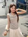 Halter Cowl Neck Striped Mock Two Piece Top