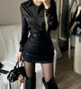 Set: Long-Sleeve Plain Shirt + High Waist Mini Pencil Skirt