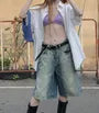 High Waist Washed Wide Leg Denim Shorts