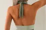 Halter Contrast Stitch Ruched Panel Swimsuit