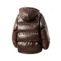 Hooded Plain Faux Leather Puffer Jacket