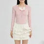 Long-Sleeve Plain Balletcore Crop Top / Mid Rise Tiered Mini A-Line Skirt