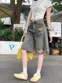 Mid Rise Distressed Wide Leg Jorts