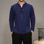 Long-Sleeve V-Neck Plain Frog Button T-Shirt