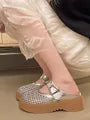 Platform Woven Panel Mary Jane Mules