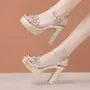 Chunky Heel Ankle Strap Glitter Ruched Sandals