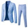 Set: Lapel Collar Contrast Trim One-Buttoned Blazer + Mid Rise Straight Leg Dress Pants