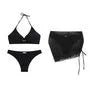 Set: Halter Plain Bikini Top + Bikini Bottom + Drawstring Cover Up