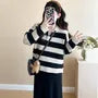 Maternity Collar Striped Sweater / Sleeveless Square Neck Plain Midi A-Line Knit Dress / Set