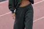 Low Waist Plain Straight-Fit Wide-Leg Sweatpants