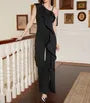 One-Shoulder Plain Ruffle Side-Slit Flared Jumpsuit