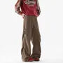 Drawstring Waist Plain Corduroy Wide Leg Cargo Pants