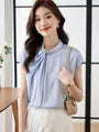 Cap-Sleeve Tie Neck Plain Blouse