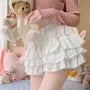 Elastic Waist Plain Lace Trim Tiered Ruffle Mini A-Line Skort