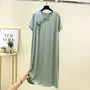 Short-Sleeve Frog Buttoned Midi Pajama Dress