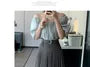 High Waist Plain Pleated Midi A-Line Skirt