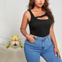 [XL -3XL] Plain Asymmetrical Cutout Ribbed Slim Fit Tank Top