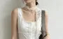 Square-Neck Lace-Trim Plain Slim-Fit Tank Top