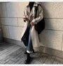 Lapel Collar Plain Double-Breasted Long Trench Coat