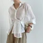 Long-Sleeve Plain Asymmetrical Sashed Shirt