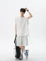 Set: Crew Neck Plain Textured Tank Top + Mid Rise Shorts