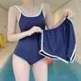 Set: Scoop Neck Contrast Trim Swimsuit + Elastic Waist Swim Shorts