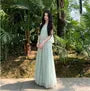Sleeveless V-Neck Plain Lace Trim Maxi Smock Dress