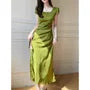Short-Sleeve Square Neck Jacquard Midi Sheath Dress
