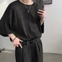 3/4-Sleeve Crew Neck Plain Textured T-Shirt