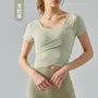 Short-Sleeve Round Neck Plain Criss Cross Yoga T-Shirt