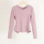 Asymmetrical Cutout Long Sleeve Round Neck Plain Sports T-Shirt