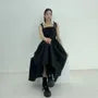Sleeveless Square Neck Plain Bow Accent Midi A-Line Dress