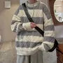 Crew Neck Striped Cable-Knit Oversized Sweater