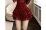 Long-Sleeve High Neck Argyle Print Paneled Mini A-Line Layered Dress