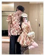 Couple Matching Short-Sleeve Argyle Print Button-Up Shirt / Spaghetti Strap Midi A-Line Dress
