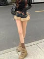 Mid Rise Washed Denim Fluffy Shorts