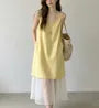 Sleeveless V-Neck Plain Mesh Panel Loose-Fit Maxi Dress