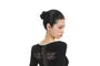 Long-Sleeve Scoop Neck Lace Panel Slim Fit T-Shirt
